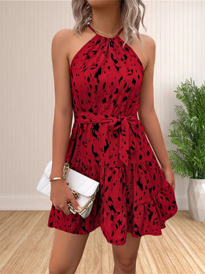 Floral Polka Dot Mini Dress – Lightweight Halter Dress with Ruffles