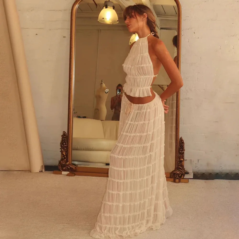 Isla Lace-Up Maxi Set | Romantic Halter Two-Piece for Summer