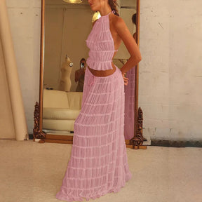 Isla Lace-Up Maxi Set | Romantic Halter Two-Piece for Summer