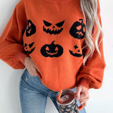 Suéter de Halloween em malha Carvin com abóboras