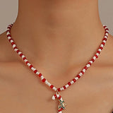 Enamelled Candy Cane Beaded Necklace