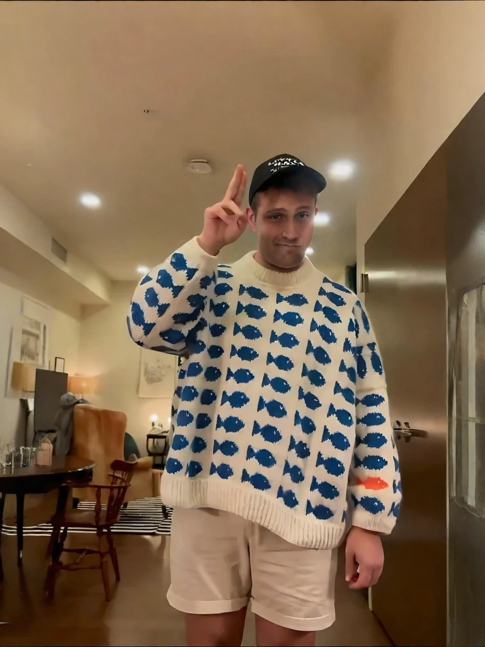 Blue Fish Pattern Knit Sweater