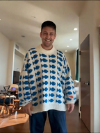 Blue Fish Pattern Knit Sweater