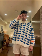 Blue Fish Pattern Knit Sweater