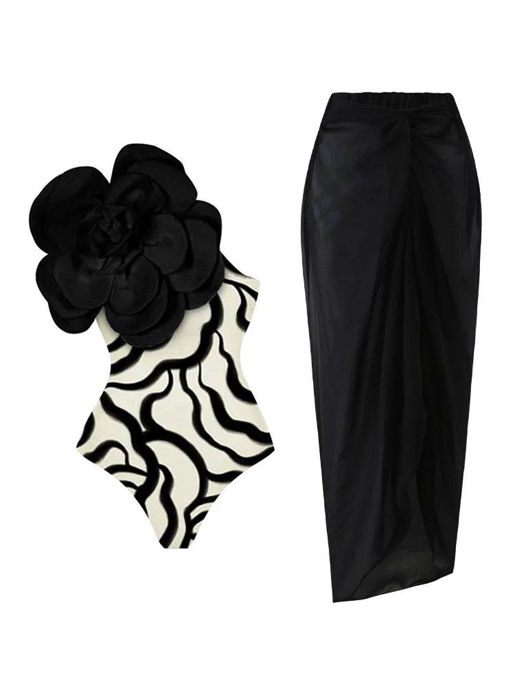 3D Floral One-Piece Swimsuit