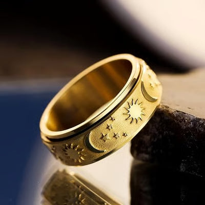 Sun, Moon & Stars Anxiety Relief Spinner Ring for Couples