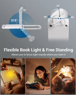 USB Rechargeable Book LED Light with Clip for Reading in Bed