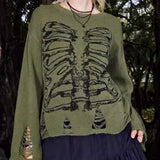 Halloween Skeleton Dark Style Ripped Long Sleeve Sweater