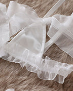 Lace Mesh Bow Tie Pearl Decoration Lingerie Set