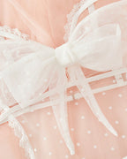 Sexy Floral Lace Bow Tie Open Crotch Hollow Polka Dot Mesh One-Piece Pajamas