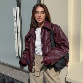 Stylish Lapel Leather Biker Jacket