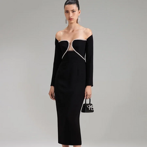 Izara Off Shoulder Rhinestone Midi Dress