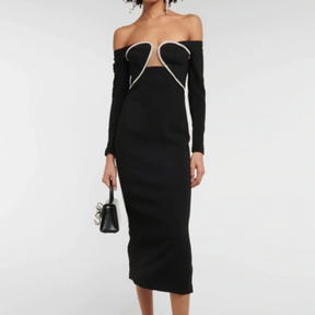 Izara Off Shoulder Rhinestone Midi Dress