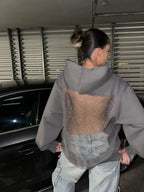 Backless Sheer Mesh Hoodie