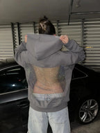 Backless Sheer Mesh Hoodie