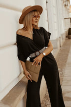 NovaEase™ Elastic Waist Bat Sleeve Jumpsuit