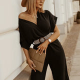 NovaEase™ Elastic Waist Bat Sleeve Jumpsuit