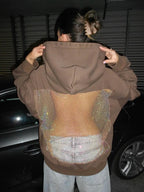 Backless Sheer Mesh Hoodie