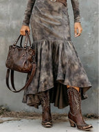 Vintage Polyester Flare Hem Midi Dress