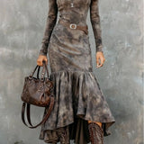 Vintage Polyester Flare Hem Midi Dress