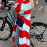 Lazy Style Contrast Striped Sweater Long Coat