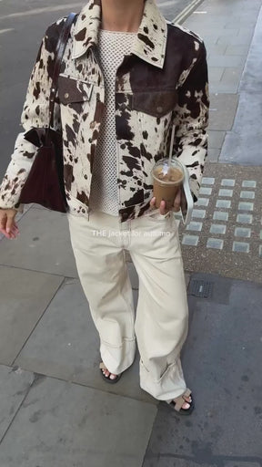 Cow Print Faux Fur Shirt-Style Jacket