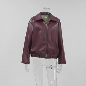 Stylish Lapel Leather Biker Jacket