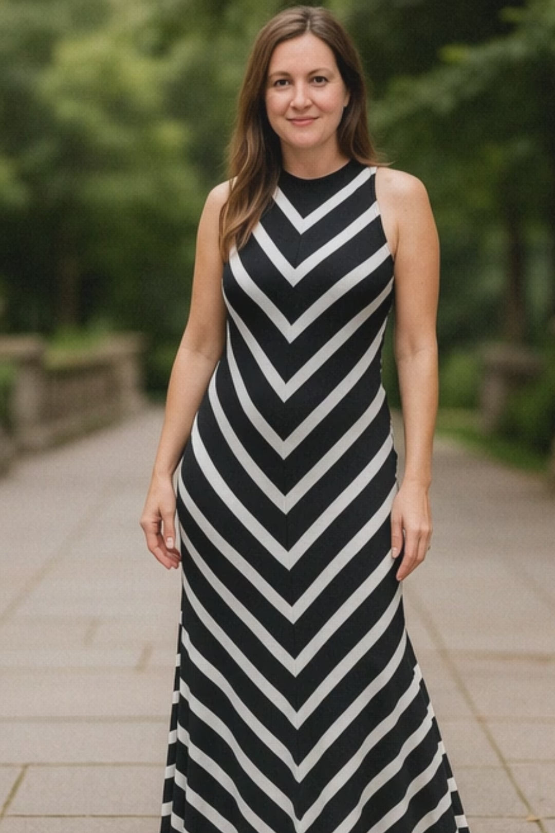 Mono Fluid Stripe Maxi Halter Dress