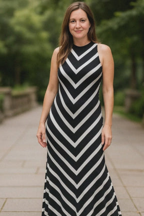 Mono Fluid Stripe Maxi Halter Dress