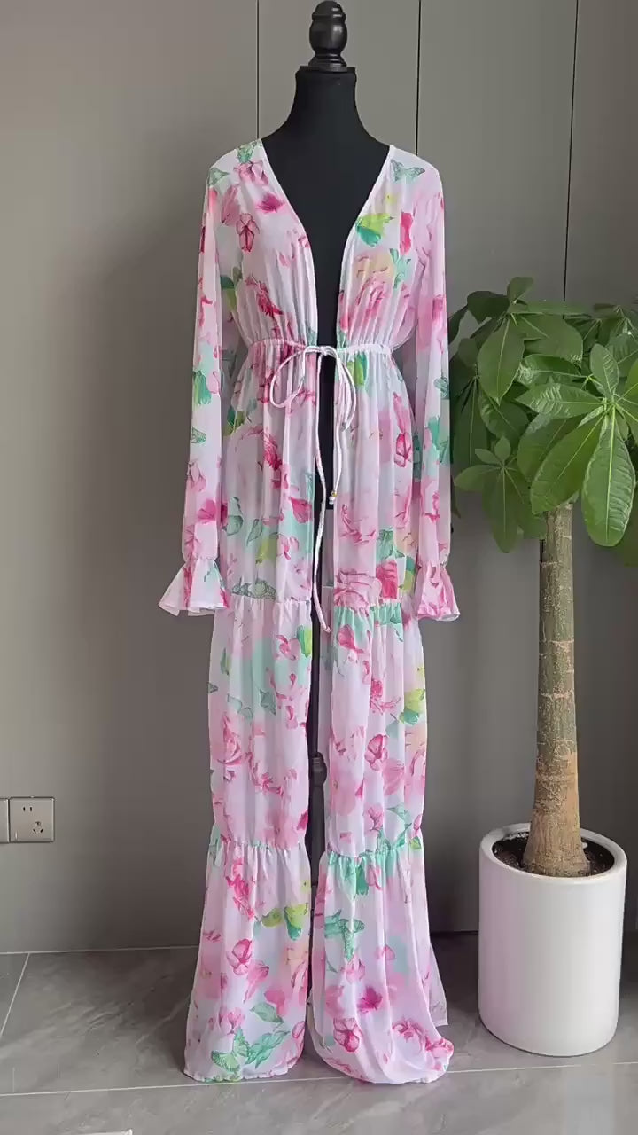Kara™ Beach Cover-Up – Breezy Kimono Style with Floral Charm