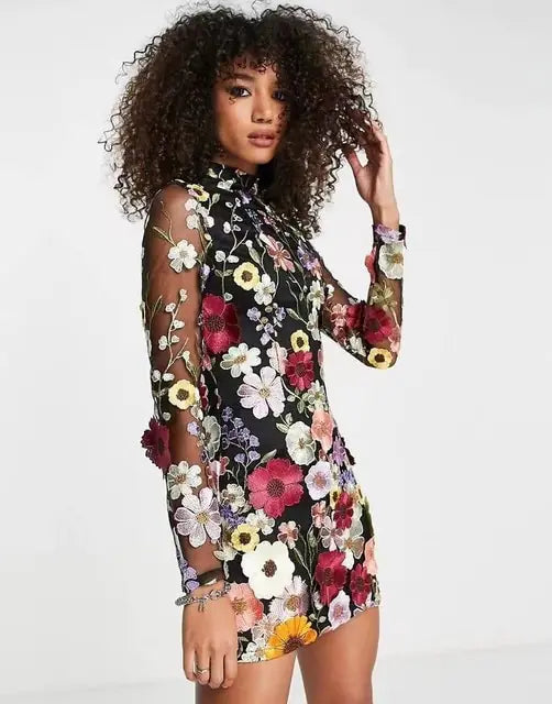 Luxury Floral Embroidery Dress – Elegant Formal Party Gown